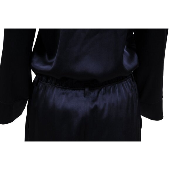 Nanushka Womens Jumpsuit Large Navy Blue Tech Satin Romper Wide Leg Pocket - Picture 7 of 16